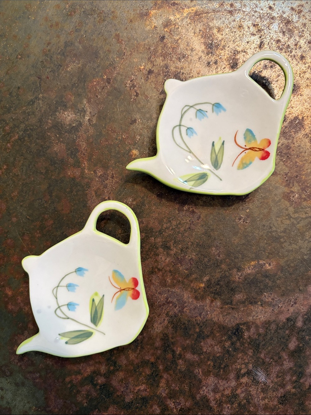 VTG BIA Cordon Bleu Butterflies and Bluebells Teapot Tea Bag Holders-Set of Two